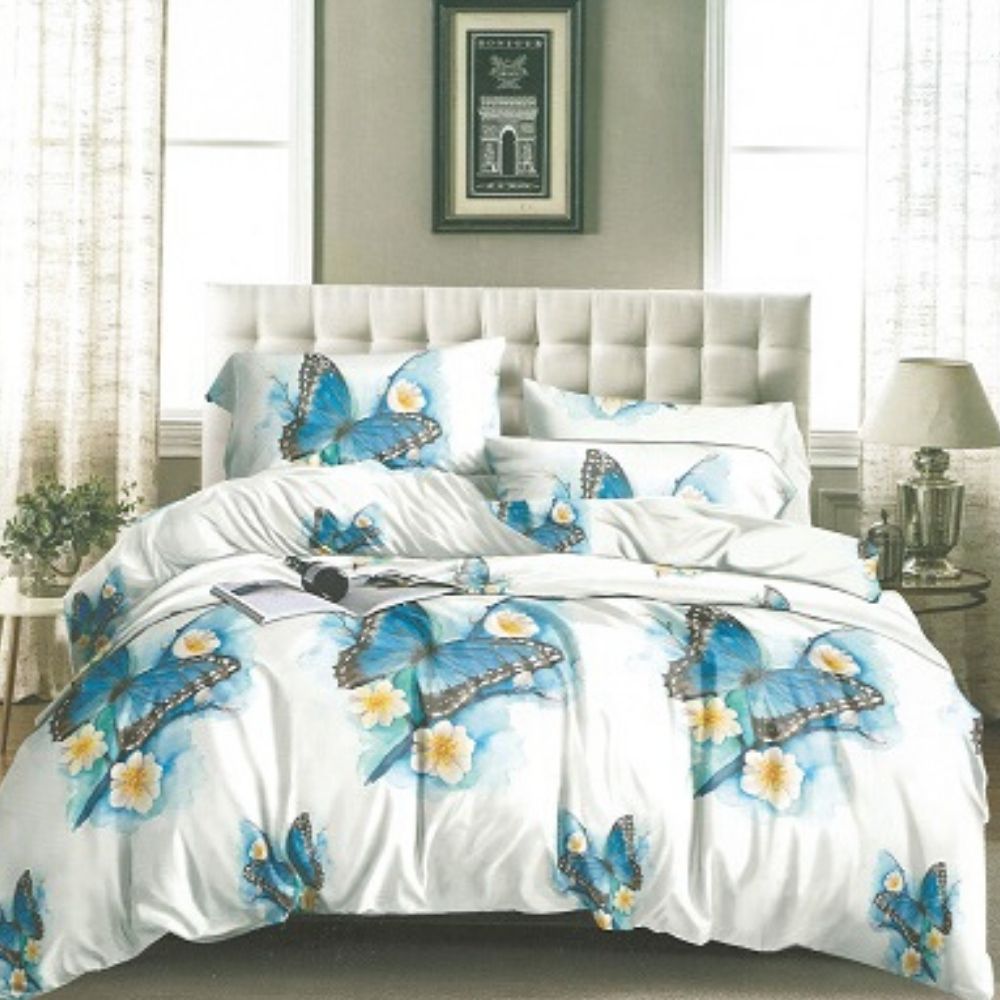 Set Lenjerie de Pat 3D din Bumbac Satinat, 4 Piese, Pat 2 Persoane, D-514