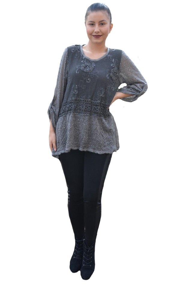 Bluza cu imprimeu cu broderie tricotata ,flower,D&J Exclusive, Gri