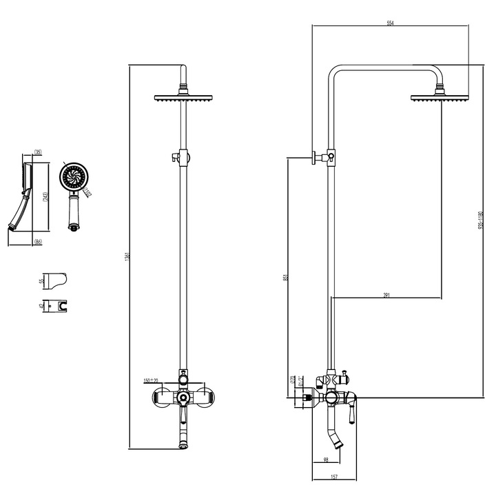 Душ панел AXYS, черен, 12x15 см
