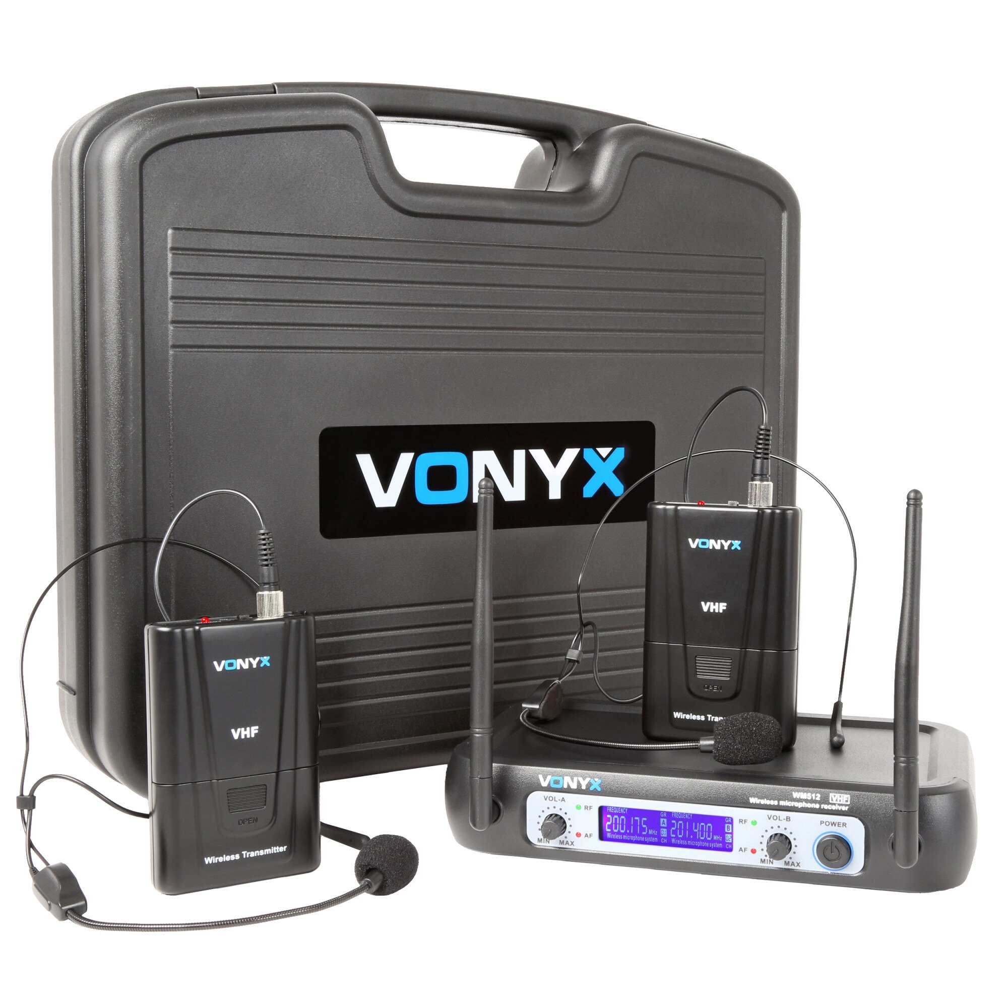 Set 2x microfoane VHF cu casca si 2x bodypack-uri Vonyx WM512H