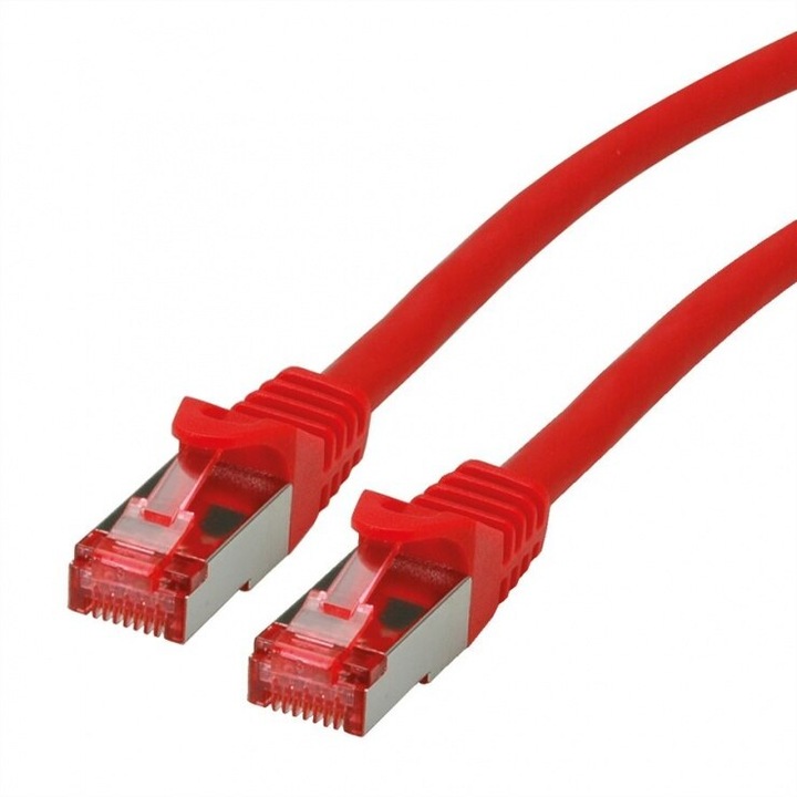 Cablu de retea din fibra optica cu miez de cupru , EFB Elektronik , S/FTP cat6A LSZH 1 m, rosu