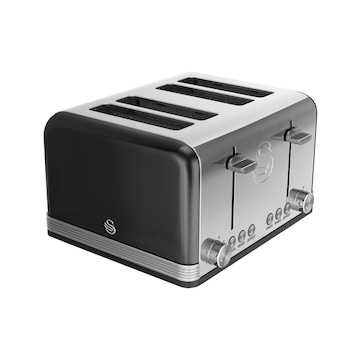Prajitor de paine Swan ST19020BN, Oprire automata, 4 Felii, Putere 1600 W, Functie dezghetare, Negru/Inox Prajitor de paine Swan ST19020BN, Oprire automata, 4 Felii, Putere 1600 W, Functie dezghetare, Negru/Inox