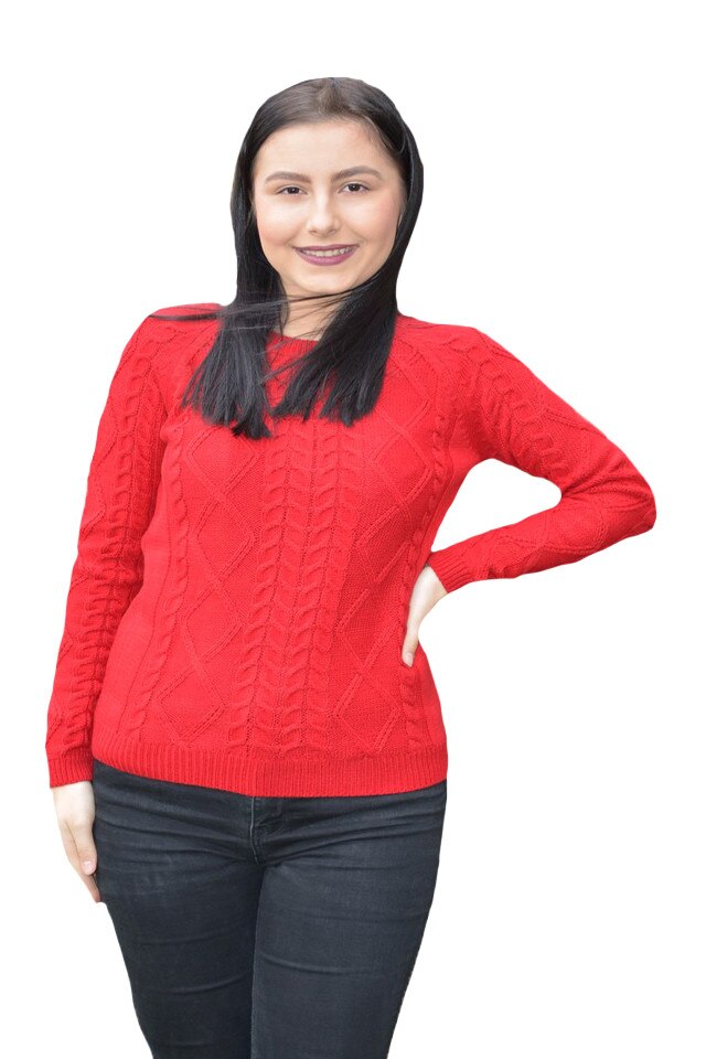 Pulover tricotat cu model rafinat , D&J Exclusive, Rosu