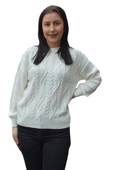 Pulover tricotat Lara cu model impletit,D&J Exclussive, Alb Pulover tricotat Lara cu model impletit,D&J Exclussive, Alb