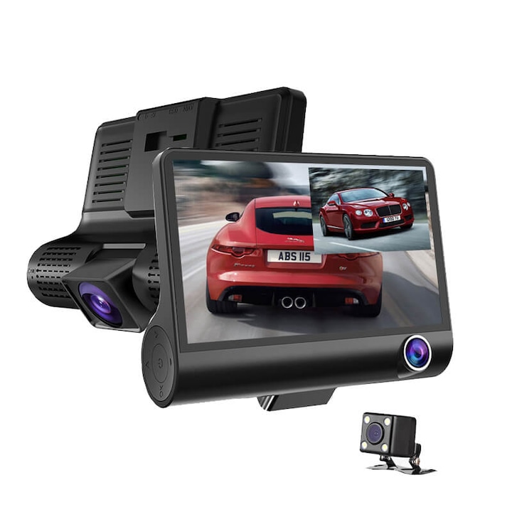 Видеорегистратор Media-Tech T319 - Full HD, 3 камери, нощно HDR заснемане, G-сензор, Черен