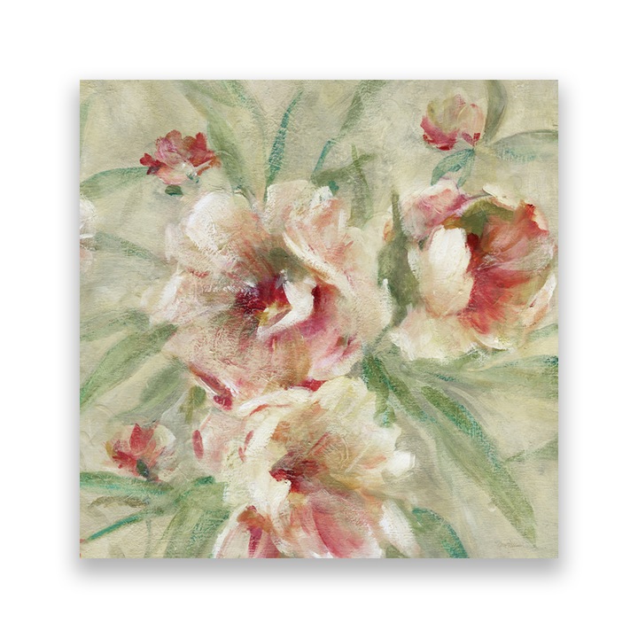 Tablou Canvas - Floral, Flori, Bujori, Roz, Pictura, 80 x 80 cm