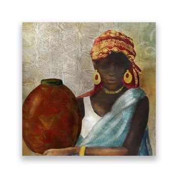 Tablou Canvas - Portret, Afro, Vaza, Pictura, 100 x 100 cm Tablou Canvas - Portret, Afro, Vaza, Pictura, 100 x 100 cm