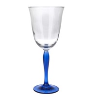 Pahar sticla cu Picior colorat Albastru, NAGO, pentru Vin Alb/Rose/Rosu/Cocktail, H21 x D9.5 cm, 300 ml, Transparent