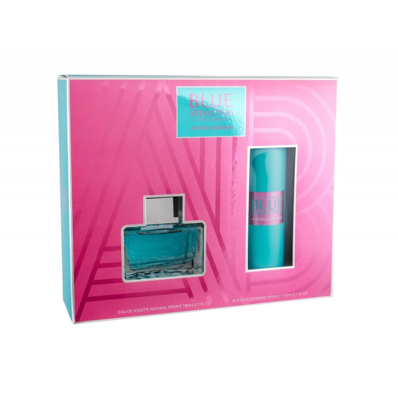 Set cadou Antonio Banderas Blue Seduction, Femei, Apa de Toaleta 80 ml + Deodorant 150 ml