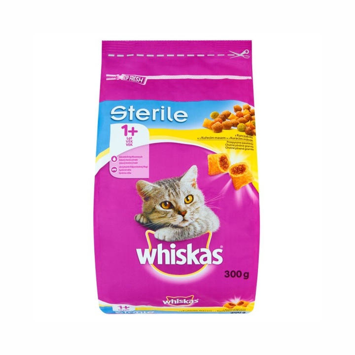Hrana pentru pisici granule Whiskas 300 g, pisici sterile + 1 an