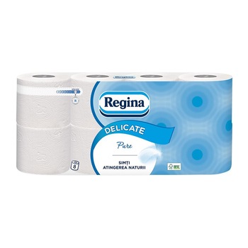 Hartie igienica Regina Delicate Pure alba 8 role/set Hartie igienica Regina Delicate Pure alba 8 role/set