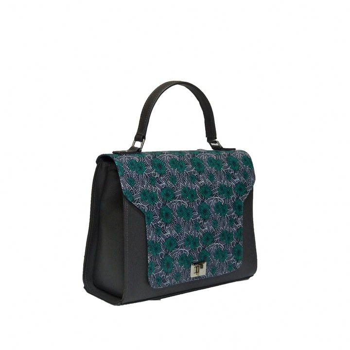 Zea női táska, natúr bőr, sötétszürke, mintás