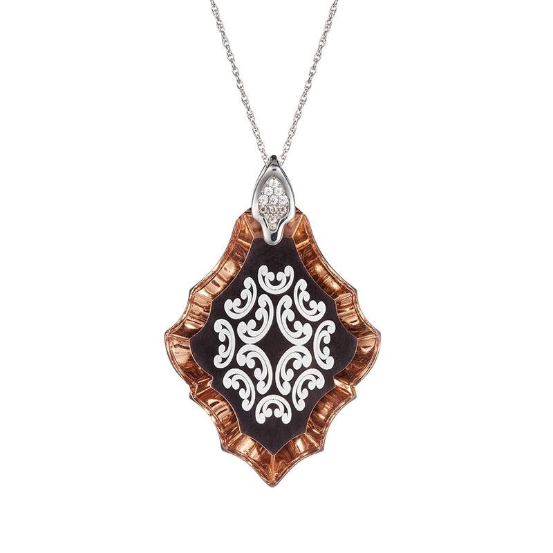 Colier de argint Preciosa, Apricot, Magic Flower, Maro, Negru