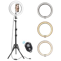 lampa circulara make up profesionala ring light 26 cm led cu lumina rececalda tip inel cu trepied 210cm pentru poze perfecte imagen 10_0_
0
