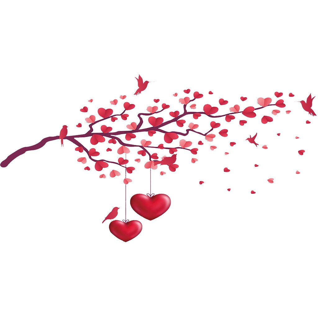 Sticker decorativ model AN 2027 flori si inima, Rosu, 90 cm x 30 cm