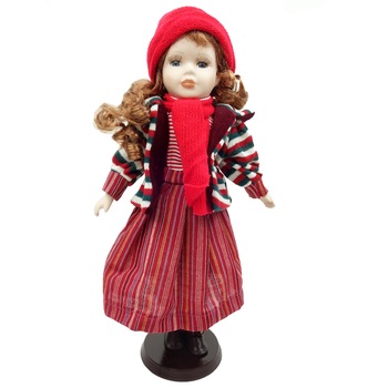 Papusa de colectie, Portelan, Tinuta Vintage, rosu, 40 cm Papusa de colectie, Portelan, Tinuta Vintage, rosu, 40 cm