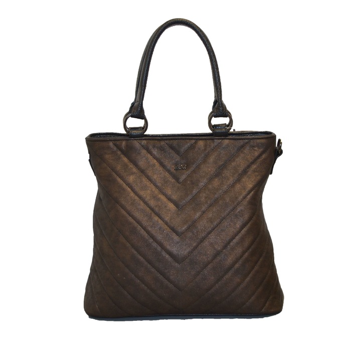 Zea Női táska, natúr bőr, steppelt, Fekete/Bronz