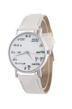 Ceas de dama Mathematics, curea alba din piele ecologica si cadran cu formule matematice Ceas de dama Mathematics, curea alba din piele ecologica si cadran cu formule matematice