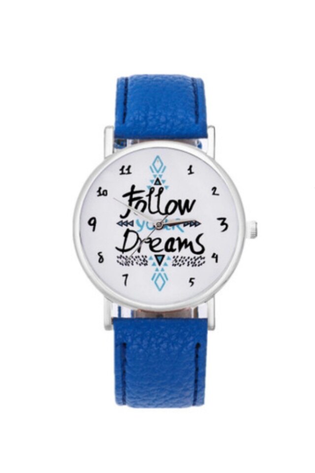 Ceas de dama Hopes, curea albastra din piele ecologica si cadran cu mesaj