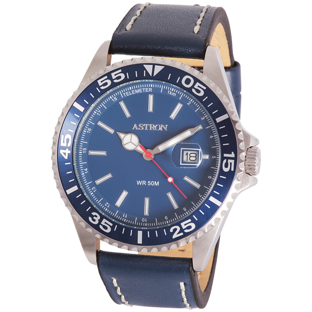 Ceas de barbati ASTRON, quartz, carcasa argintie, curea albastra, cadran albastru, 44 mm