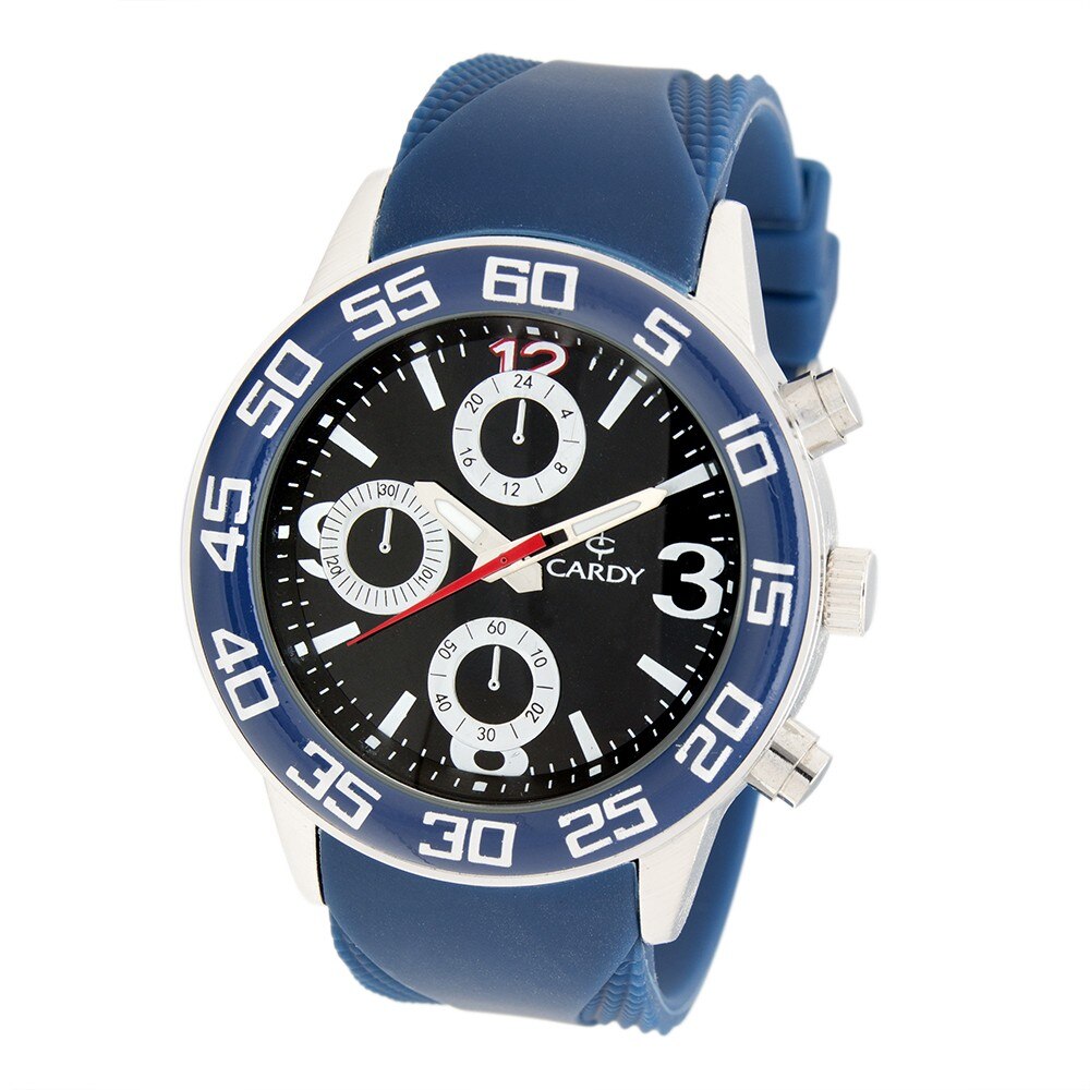 Ceas de barbati, Cardy 2657-9, cu curea din silicon, carcasa argintiu, cadran negru, 44 mm