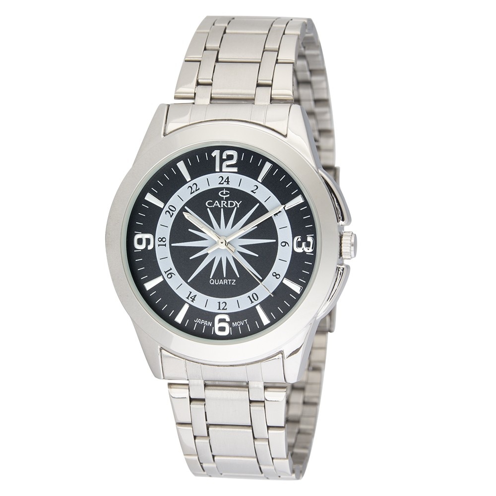 Ceas de barbati, CARDY, argintiu, cu bratara metalica, 43 mm