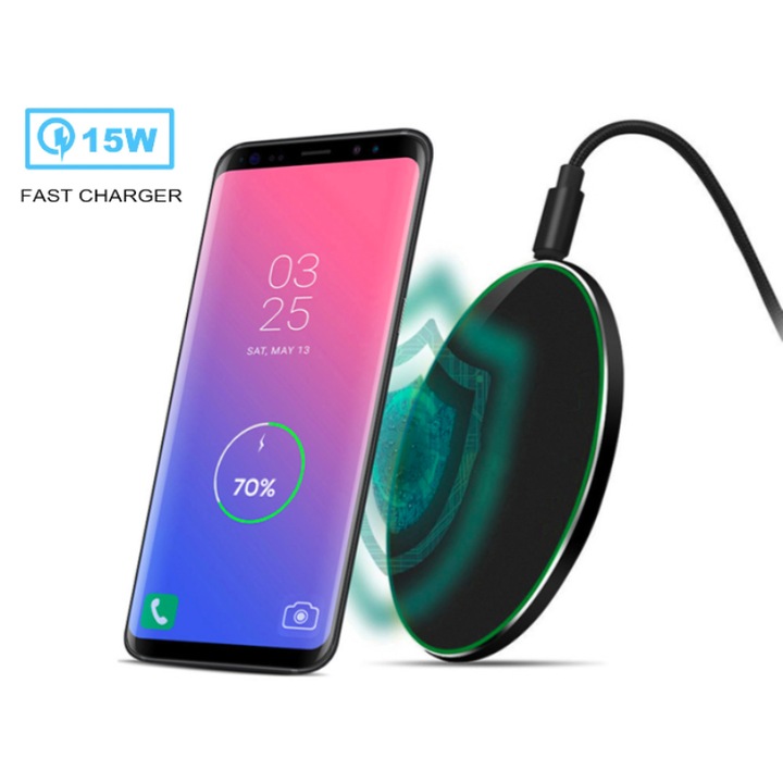 Incarcator wireless super rapid 15W, negru, quandes®