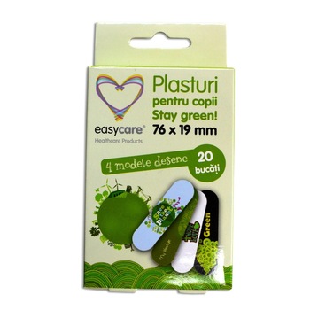 Plasturi pentru copii EASYCARE STAY GREEN 76x19mm 20 buc/cutie Plasturi pentru copii EASYCARE STAY GREEN 76x19mm 20 buc/cutie