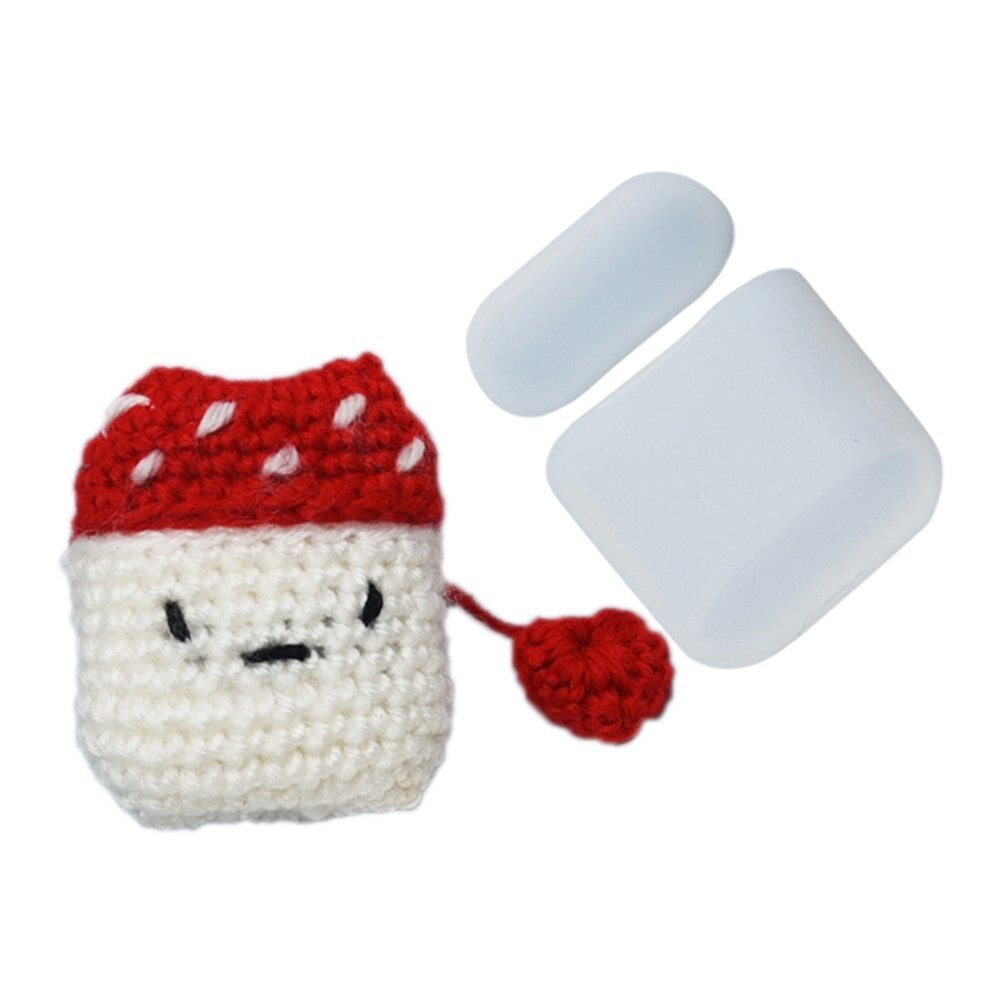 Set Husa Apple AirPods 1gen / 2 gen, Silicon + Textila, Mushrooom