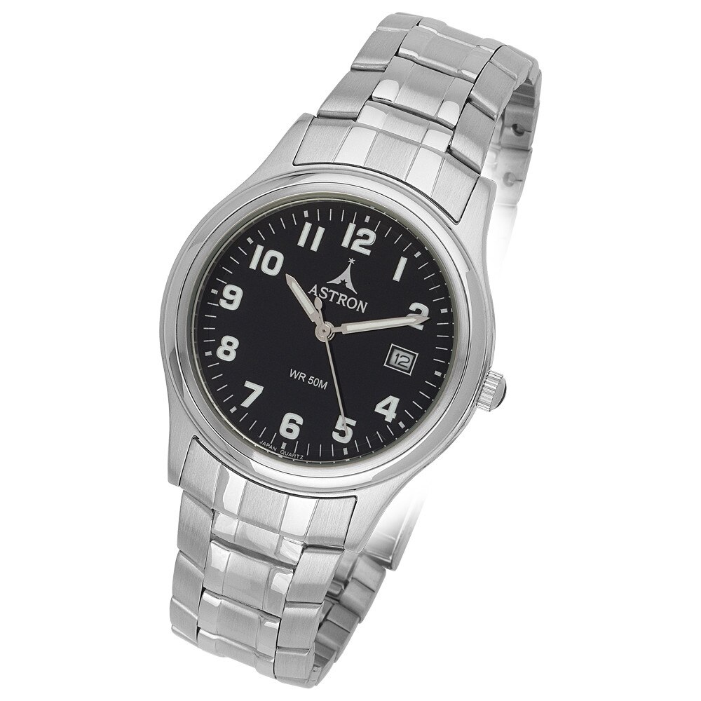 Ceas barbatesc ASTRON, mecanism quartz, carcasa si bratara argintie, cadran negru, 36 mm