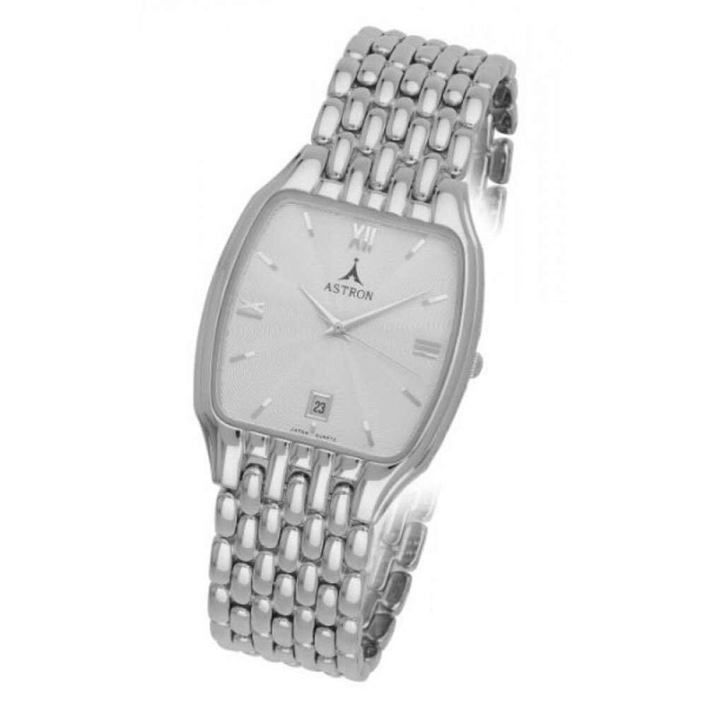Ceas barbatesc ASTRON, cu bratara metalica, calendar, cadran alb, 40x32 mm