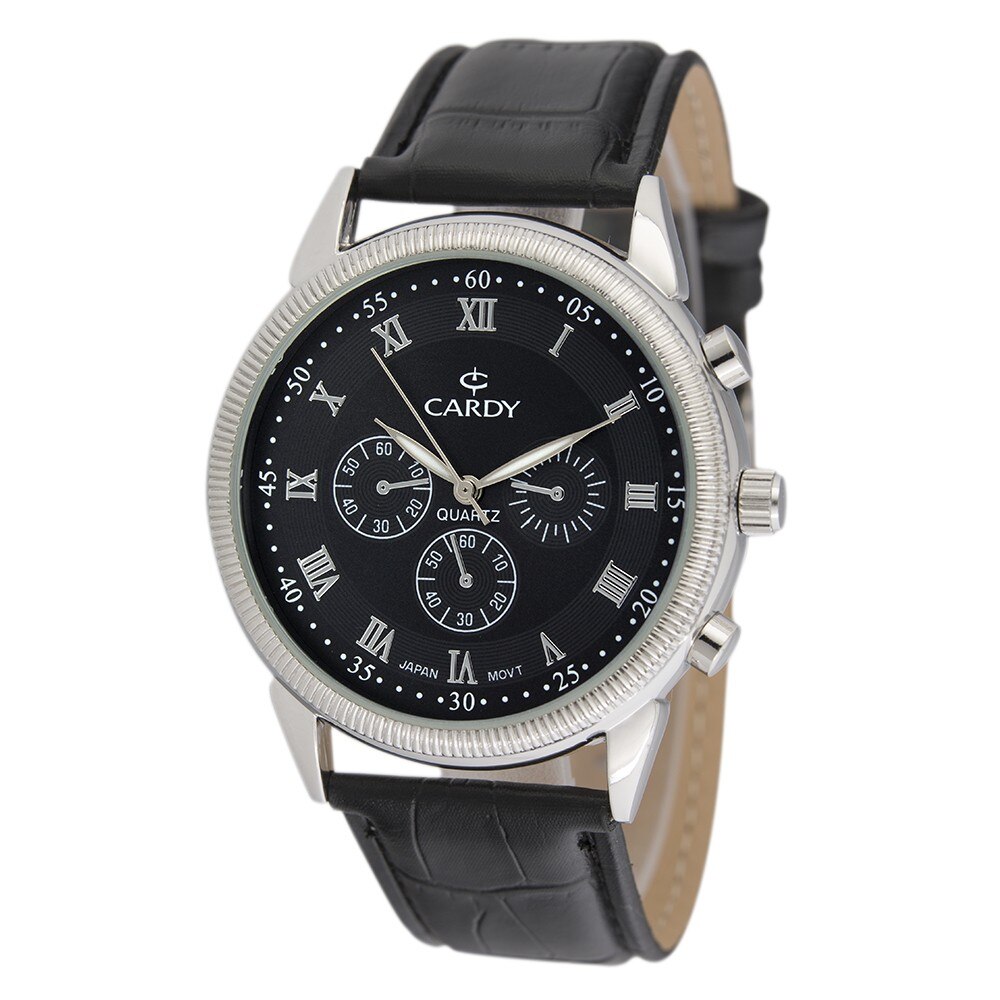 Ceas de barbati, CARDY, argintiu, curea piele, 40 mm