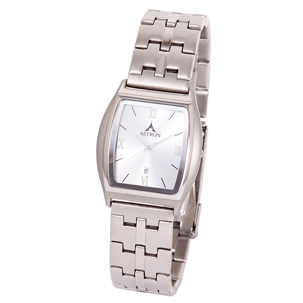 Ceas barbatesc ASTRON, carcasa si bratara argintie, cadran argintiu, 34x28 mm