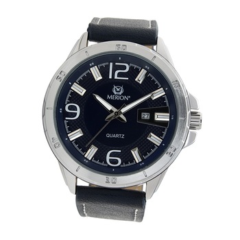 Ceas de barbati, Merion, cu curea si cadran albastru, carcasa argintiu, quartz, 3185-2, 47 mm Ceas de barbati, Merion, cu curea si cadran albastru, carcasa argintiu, quartz, 3185-2, 47 mm