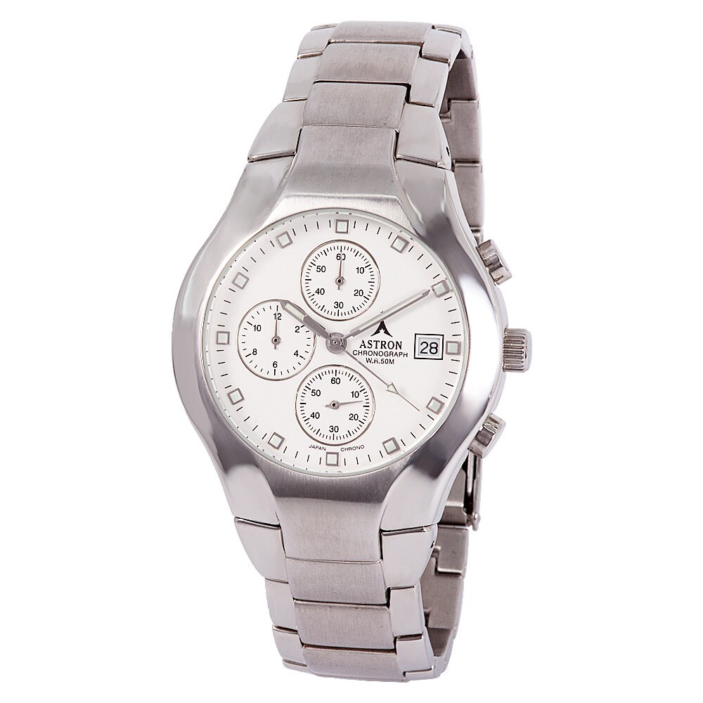 Ceas barbatesc ASTRON, carcasa si bratara argintie, cadran alb, chronograph, 5 ATM, nickel free, 37 mm