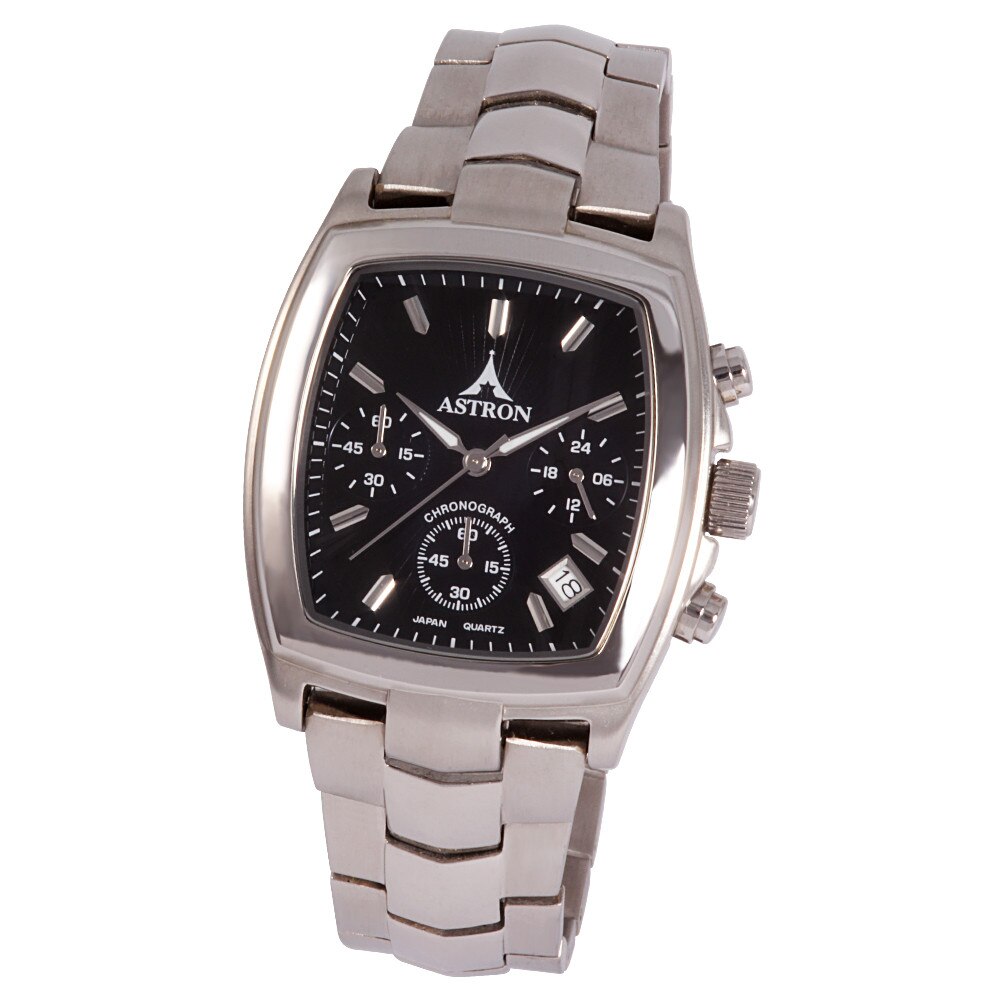 Ceas barbatesc chronograph ASTRON , carcasa si bratara argintie , cadran negru