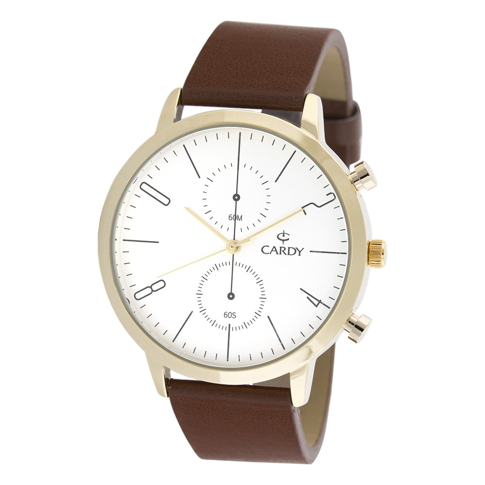 Ceas de barbati, Cardy, cu curea din piele, quartz, carcasa auriu, 2652-9