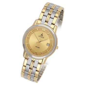 Ceas barbatesc ASTRON, mecanism quartz, carcasa si bratara bicolor, cadran auriu, 34 mm Ceas barbatesc ASTRON, mecanism quartz, carcasa si bratara bicolor, cadran auriu, 34 mm