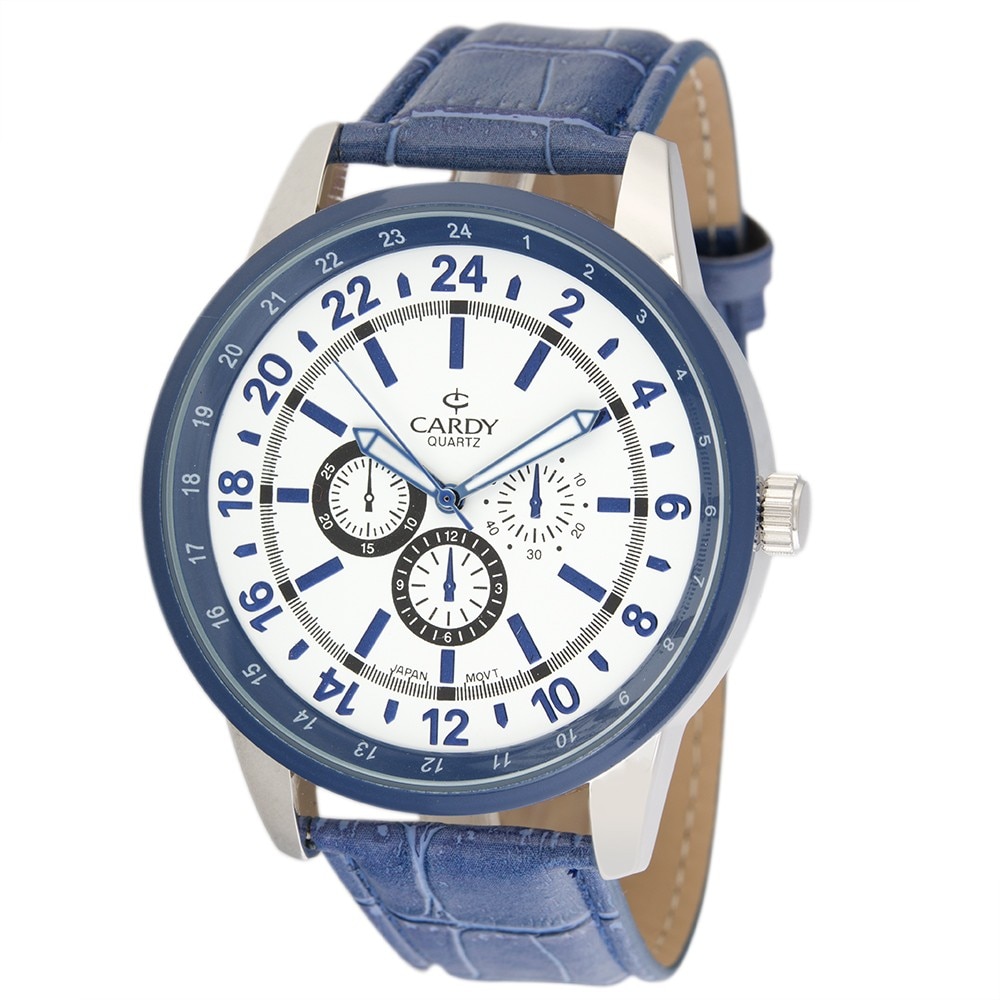 Ceas de barbati, CARDY, argintiu, curea piele, 48 mm