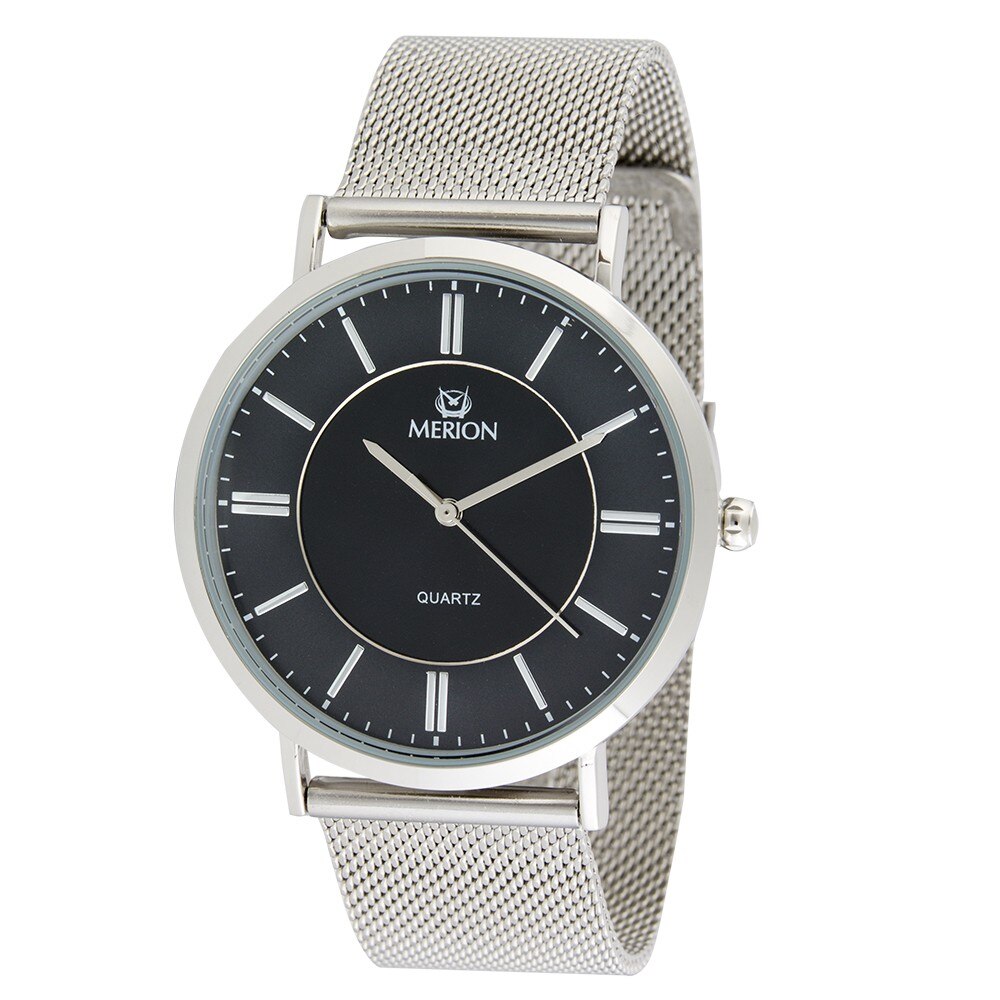 Ceas de barbati, Merion, 3182-1, cu bratara, quartz, carcasa argintiu, 43 mm