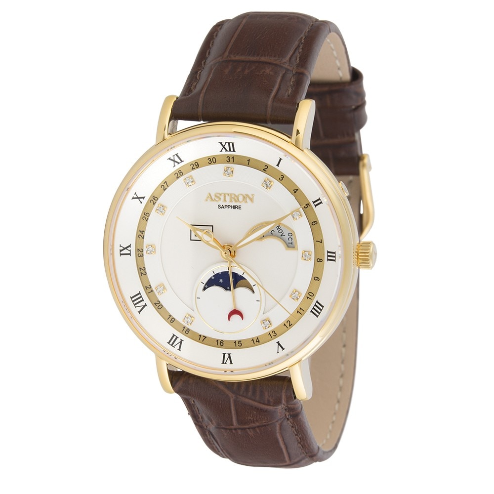 Ceas de barbati ASTRON, curea din piele, carcasa culoare aurie, 26 mm