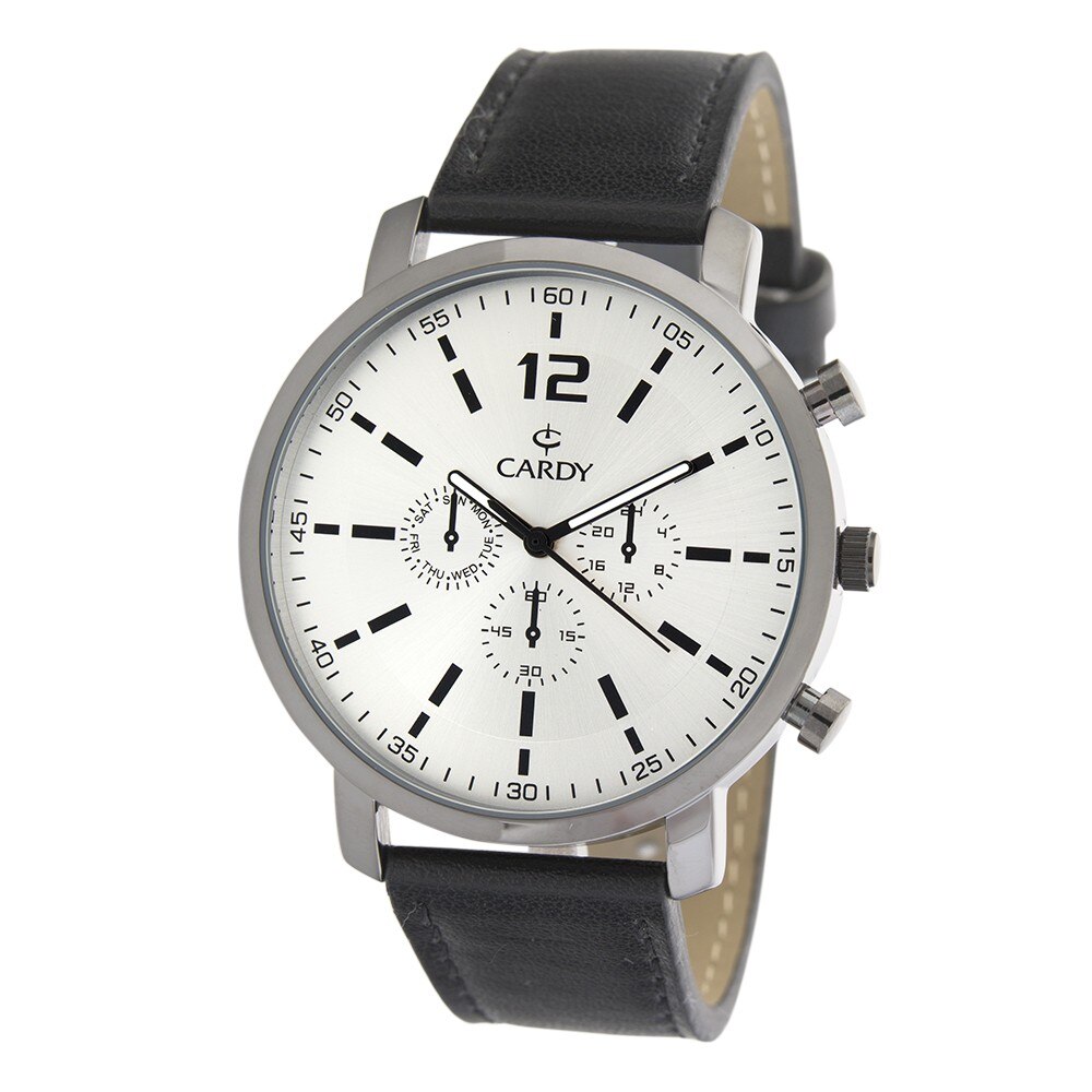 Ceas de barbati CARDY, negru, curea piele, 41 mm