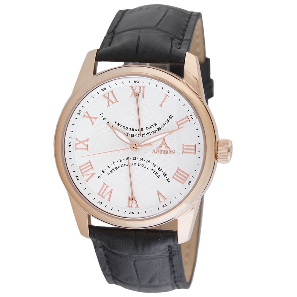 Ceas de barbati Astron 5507-8, cu curea din piele, quartz, carcasa roze, 40 mm