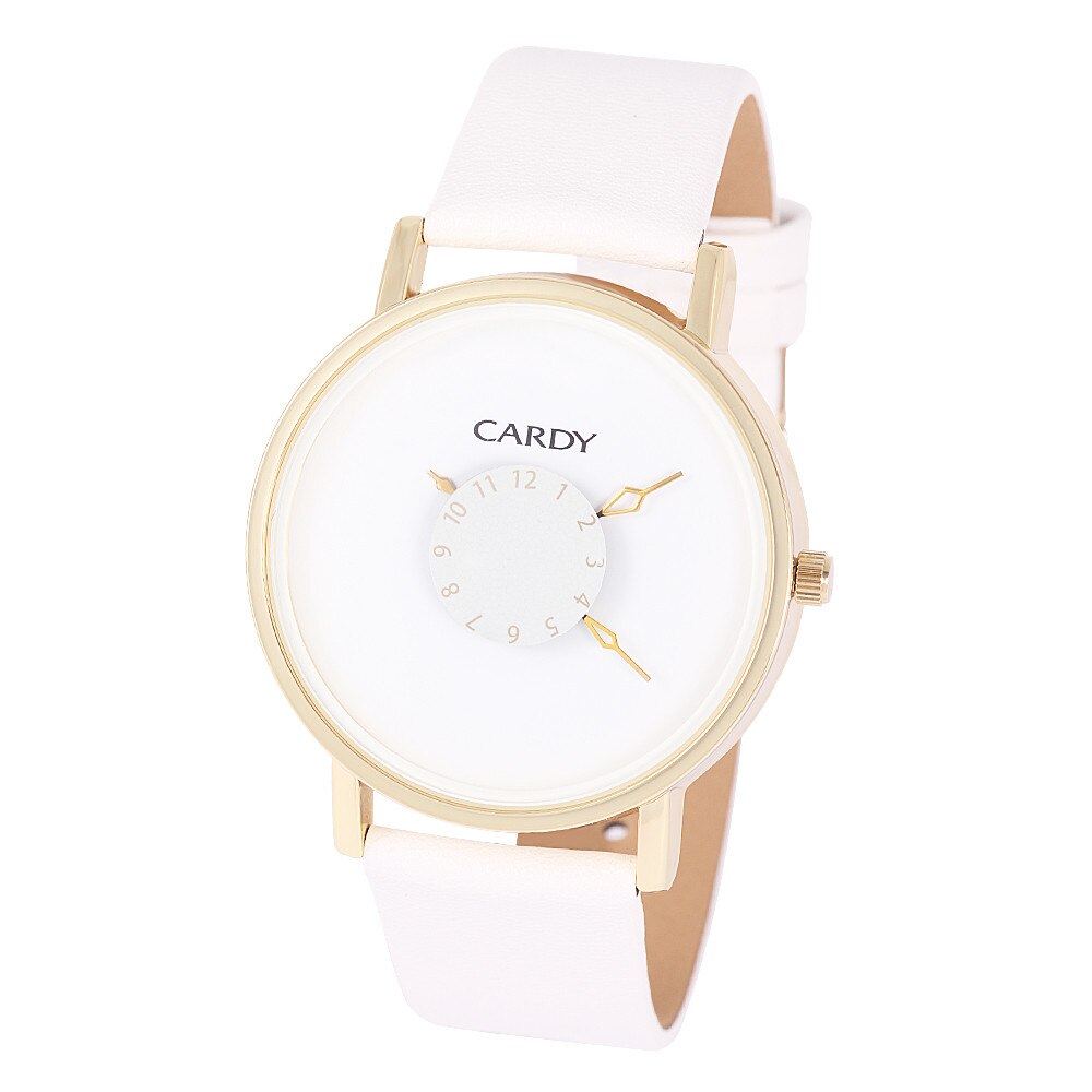 Ceas barbatesc CARDY, mecanism quartz, carcasa aurie, curea alba, cadran alb, 40 mm