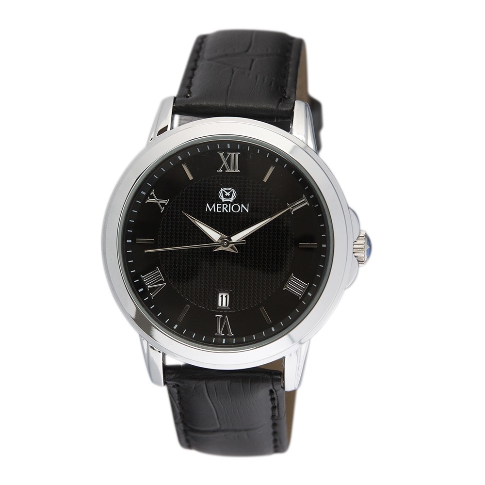 Ceas de barbati MERION argintiu, curea piele, 42 mm
