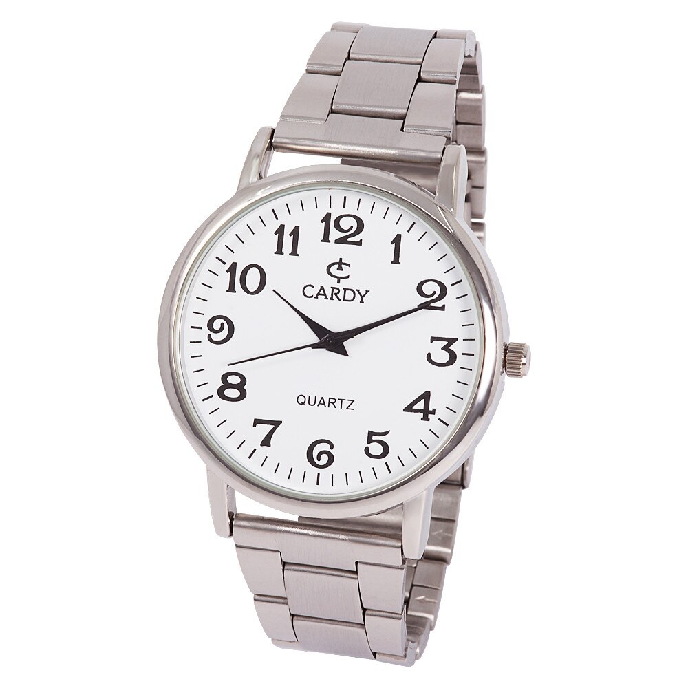 Ceas barbatesc CARDY, mecanism quartz, carcasa argintie, cadran alb, 38 mm