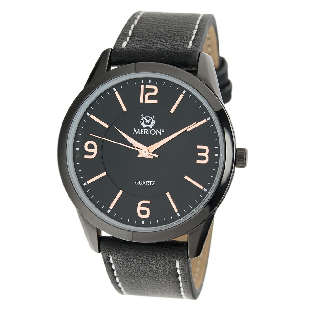 Ceas de barbati, MERION, negru, curea piele, 40 mm