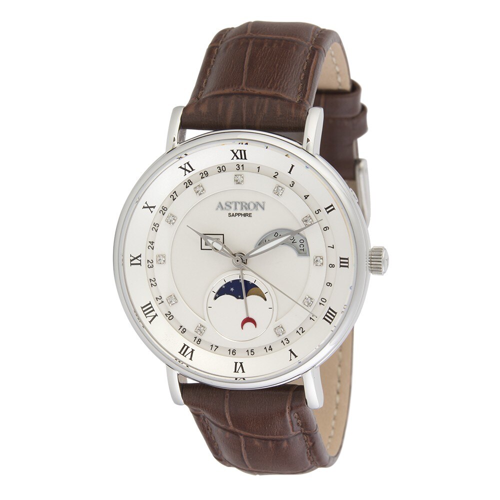 Ceas de barbati ASTRON, curea din piele, carcasa argintie, 41 mm