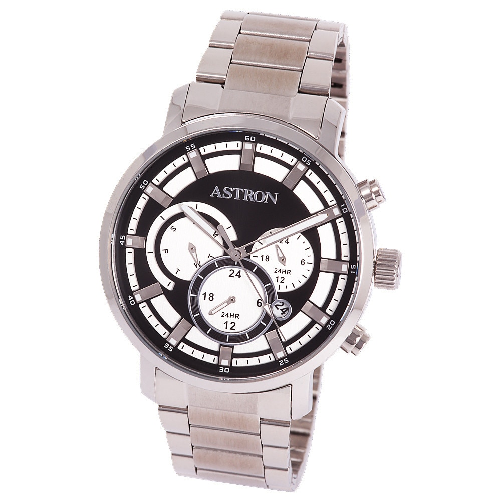 Ceas barbatesc ASTRON, mecanism quartz, carcasa si bratara argintie, cadran negru-argintiu, 44 mm