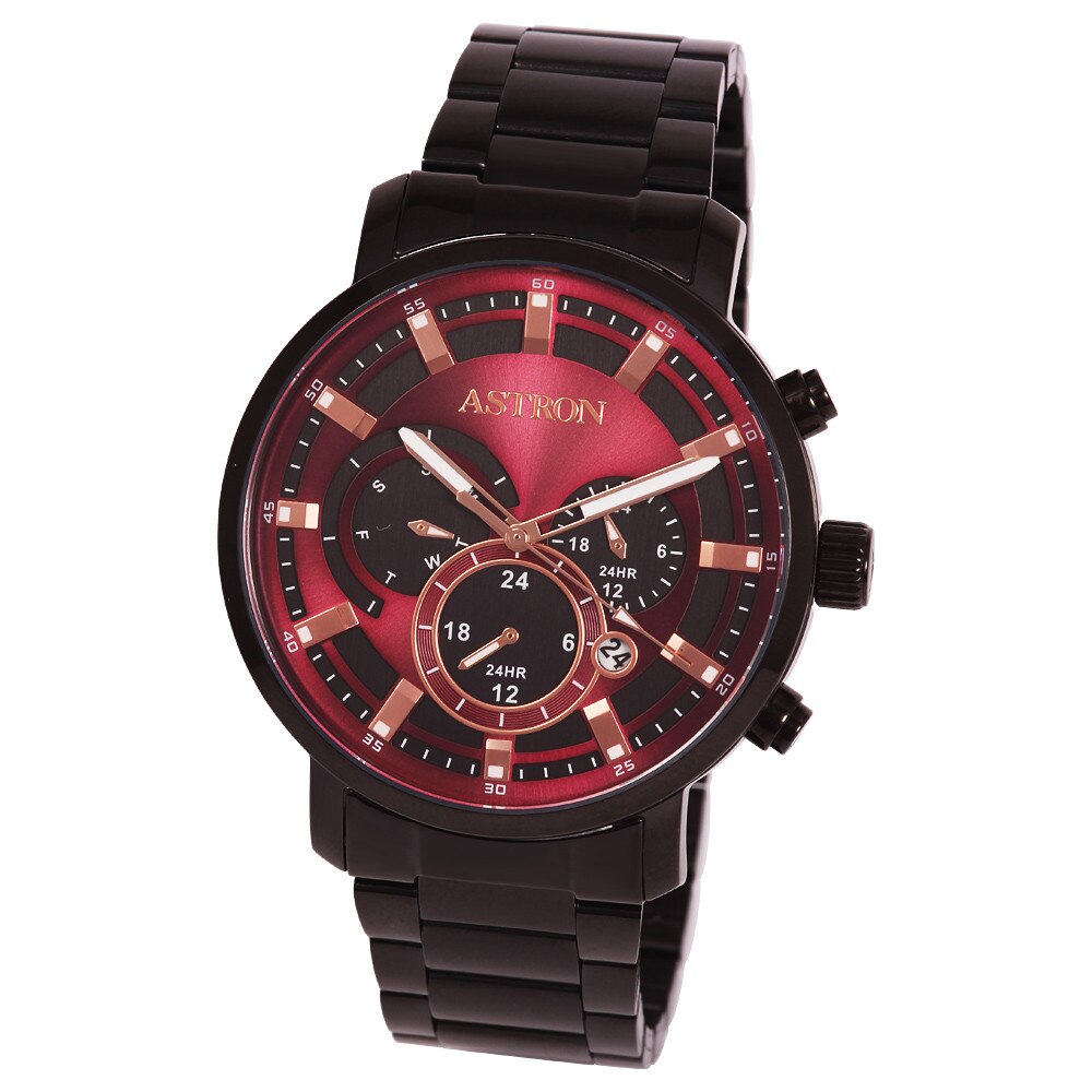 Ceas barbatesc ASTRON, mecanism quartz, carcasa si bratara neagra, cadran visiniu, 44 mm